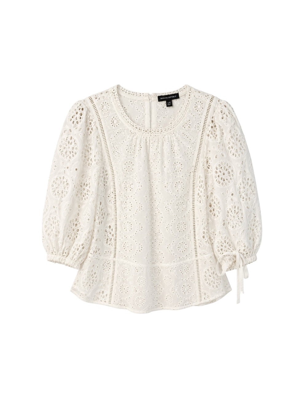 Banana Republic White Eyelet Cotton Blouse - White, Size L